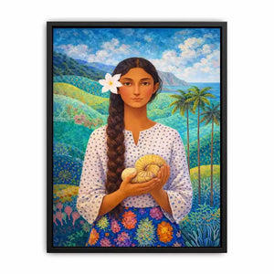 Tropical woman portrait with floral landscape canvas Canvas Print