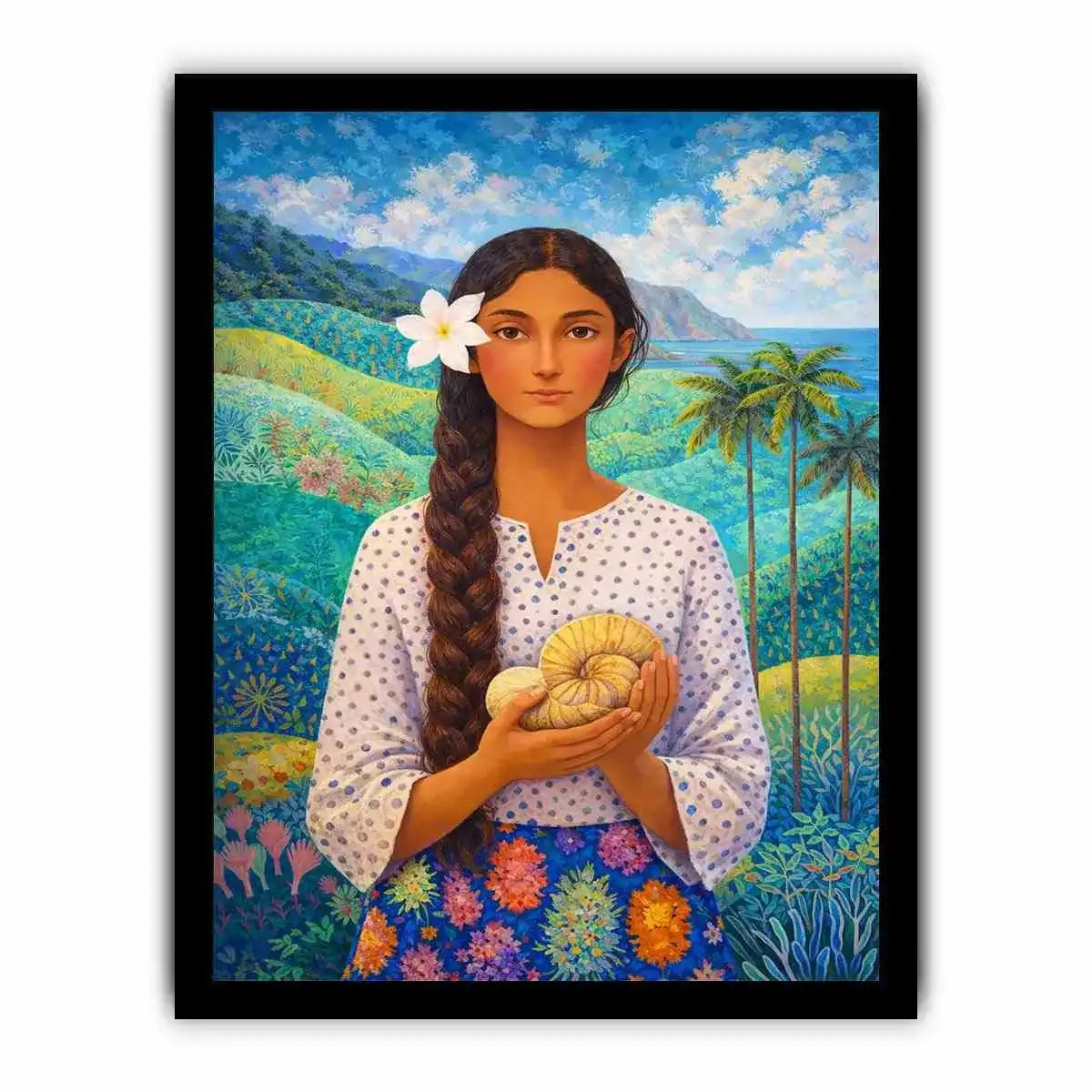 Tropical woman portrait with floral landscape canvas Canvas Print