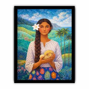 Tropical woman portrait with floral landscape canvas Canvas Print