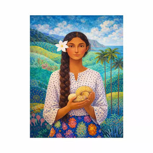 Tropical woman portrait with floral landscape canvas Canvas Print