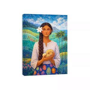 Tropical woman portrait with floral landscape canvas Canvas Print