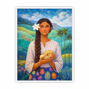 Tropical woman portrait with floral landscape canvas Canvas Print