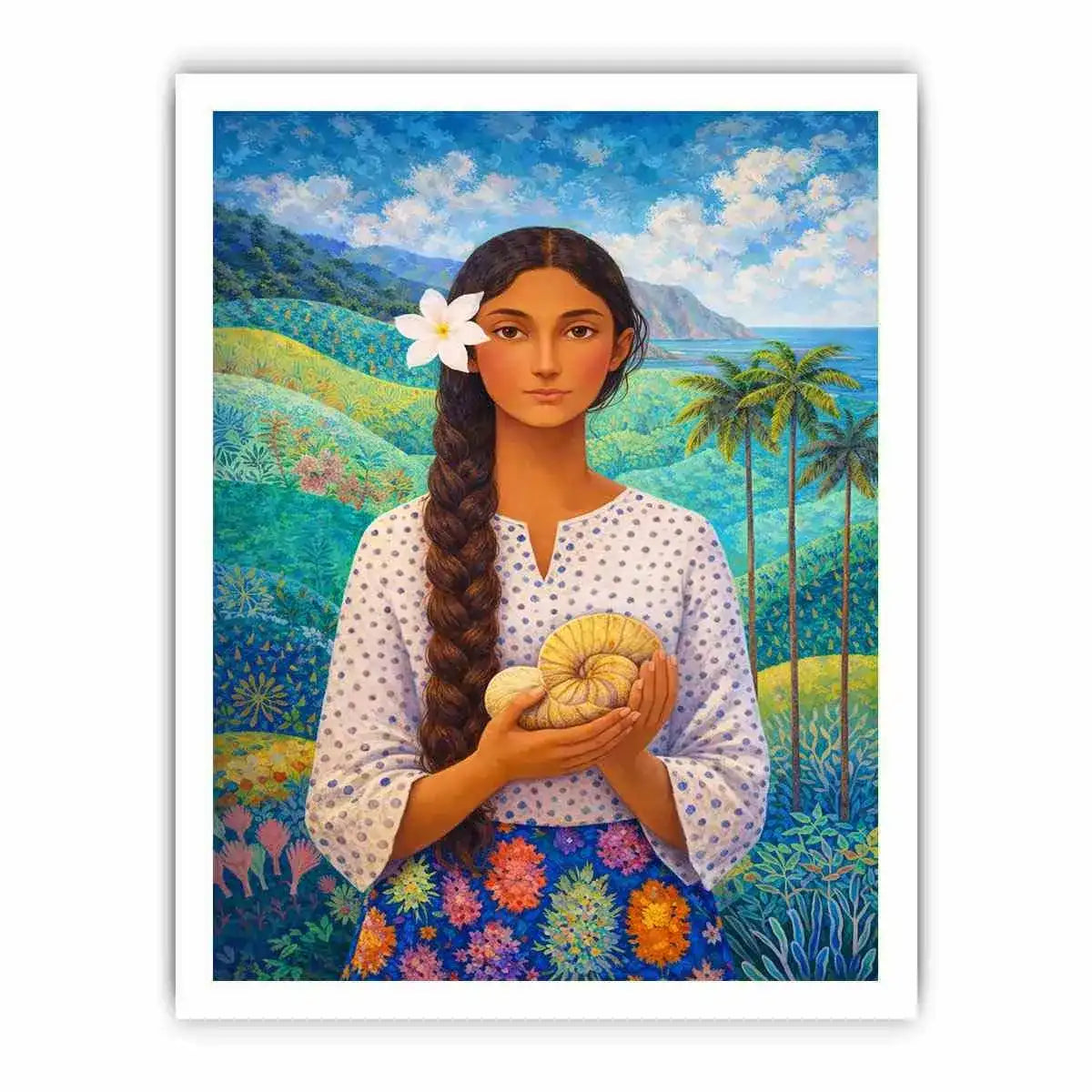 Tropical woman portrait with floral landscape canvas Canvas Print