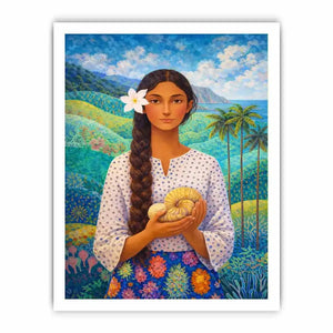 Tropical woman portrait with floral landscape canvas Canvas Print