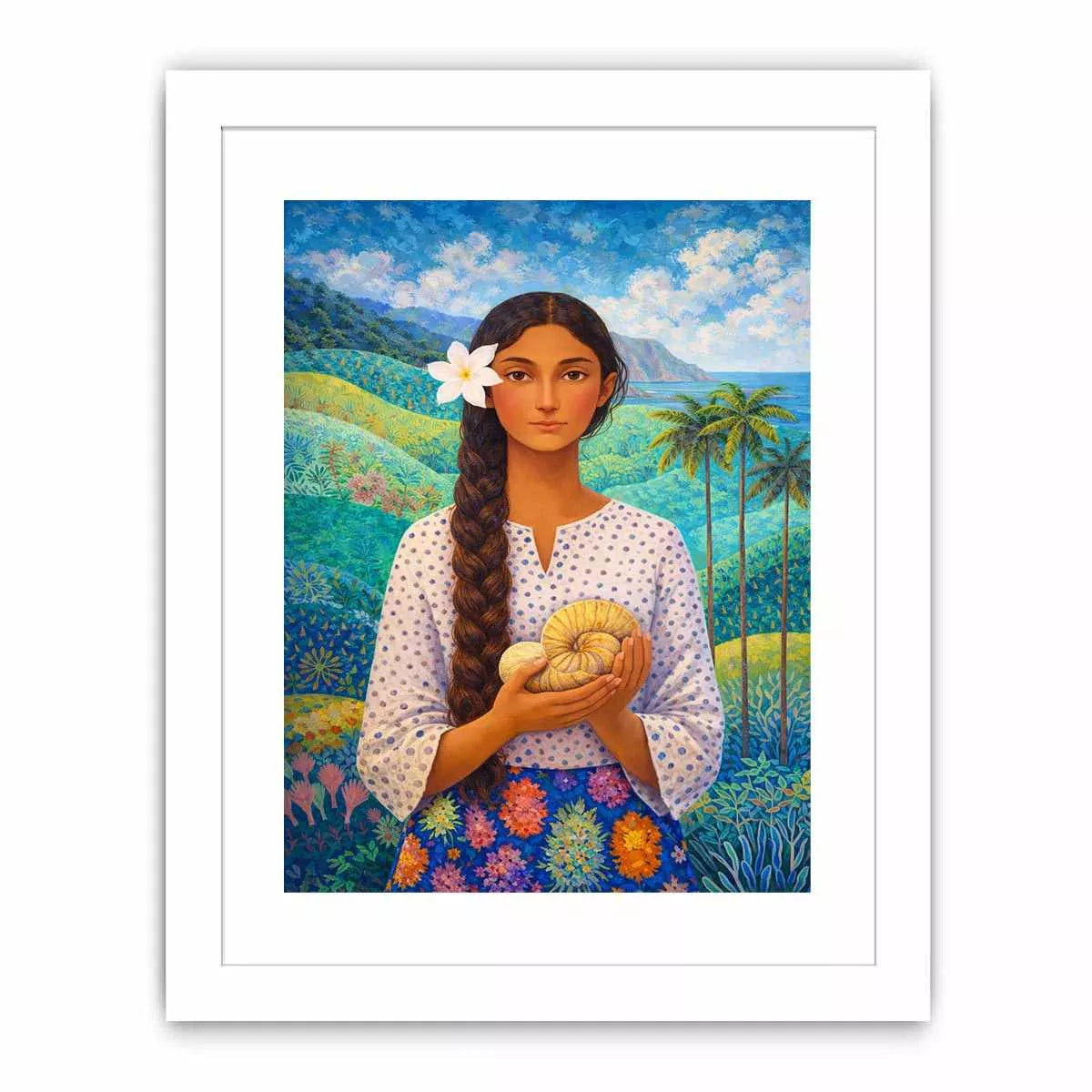 Tropical woman portrait with floral landscape canvas Canvas Print