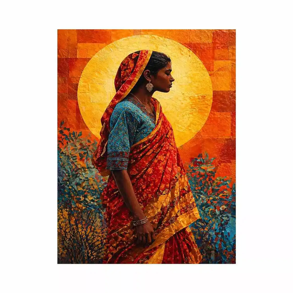 Indian Woman Canvas Print Vibrant Cultural Canvas