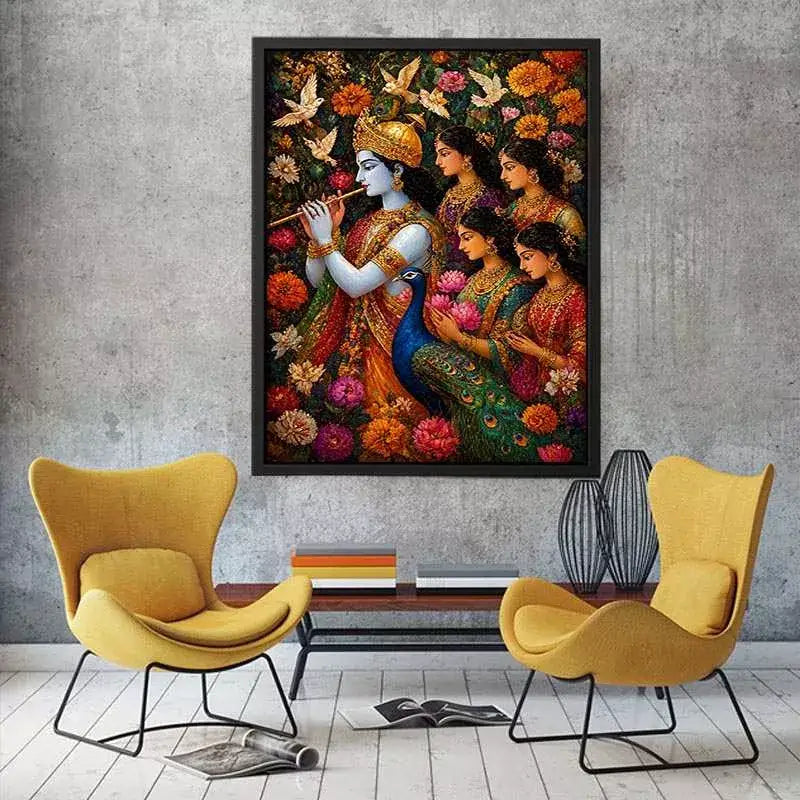Krishna Garden Canvas Canvas Print | Spiritual Indian Painting Print