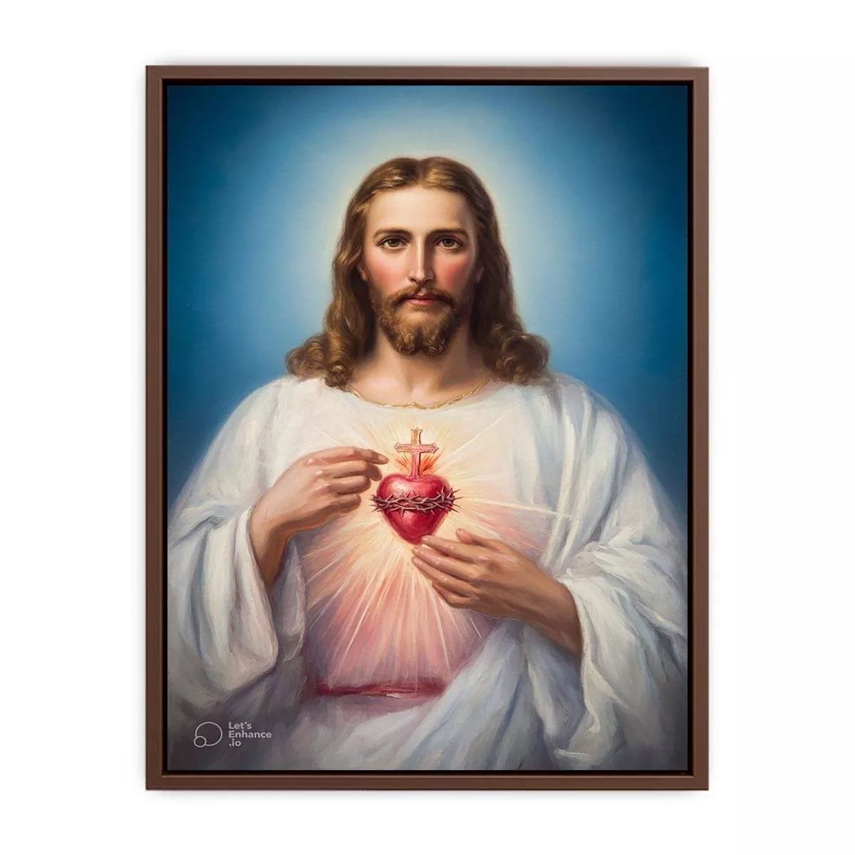 sacred heart jesus Canvas Print canvas religious christian painting with divine glow