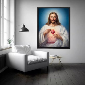 sacred heart jesus Canvas Print canvas religious christian painting with divine glow