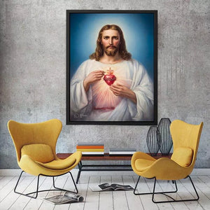 sacred heart jesus Canvas Print canvas religious christian painting with divine glow