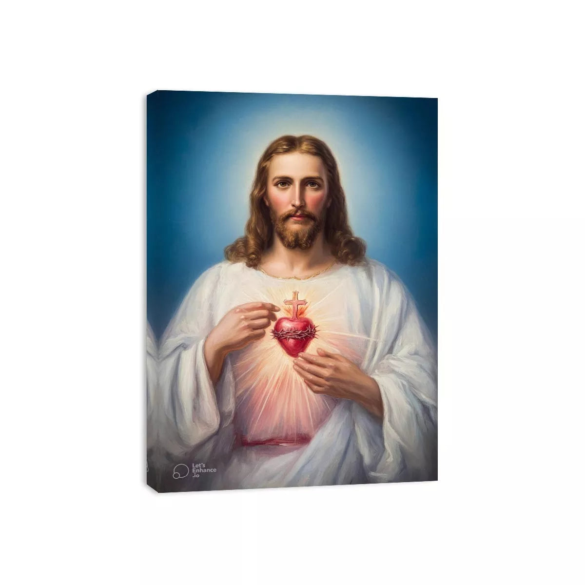 sacred heart jesus Canvas Print canvas religious christian painting with divine glow