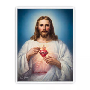 sacred heart jesus Canvas Print canvas religious christian painting with divine glow