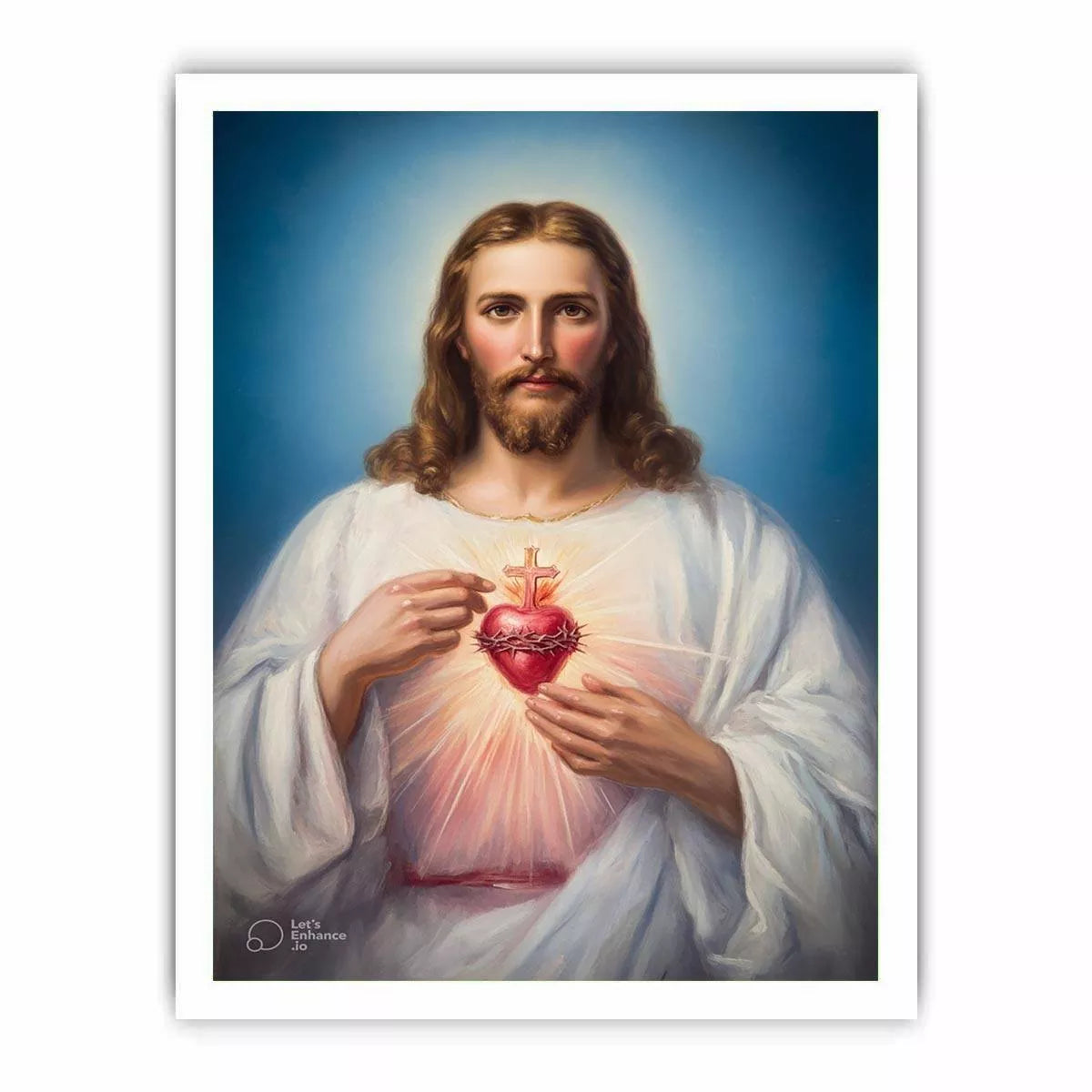 sacred heart jesus Canvas Print canvas religious christian painting with divine glow