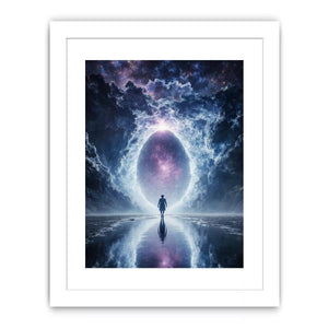 surreal cosmic portal Canvas Print canvas with galaxy sky reflection and silhouette figure modern abstract decor