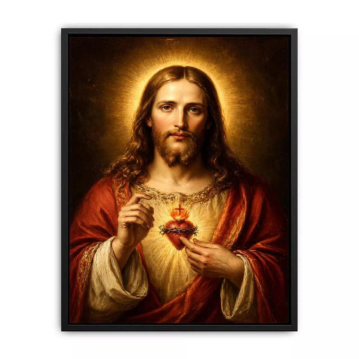 sacred heart jesus portrait Canvas Print canvas with golden halo religious christian painting