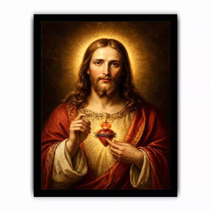 sacred heart jesus portrait Canvas Print canvas with golden halo religious christian painting