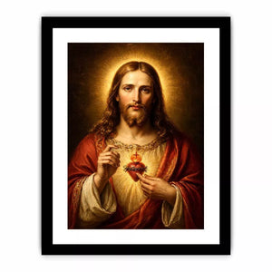 sacred heart jesus portrait Canvas Print canvas with golden halo religious christian painting