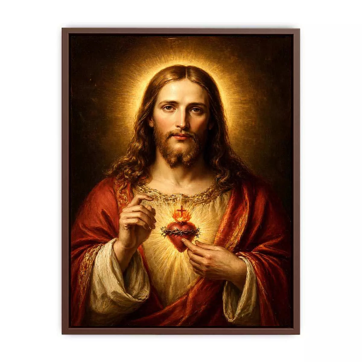 sacred heart jesus portrait Canvas Print canvas with golden halo religious christian painting