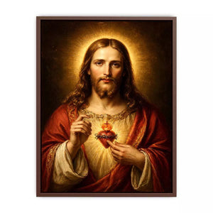 sacred heart jesus portrait Canvas Print canvas with golden halo religious christian painting