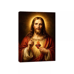 sacred heart jesus portrait Canvas Print canvas with golden halo religious christian painting