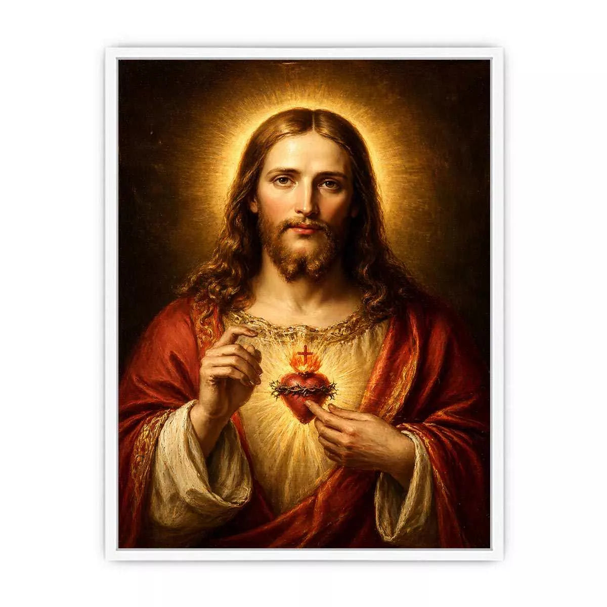 sacred heart jesus portrait Canvas Print canvas with golden halo religious christian painting