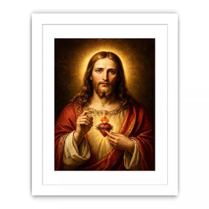 sacred heart jesus portrait Canvas Print canvas with golden halo religious christian painting