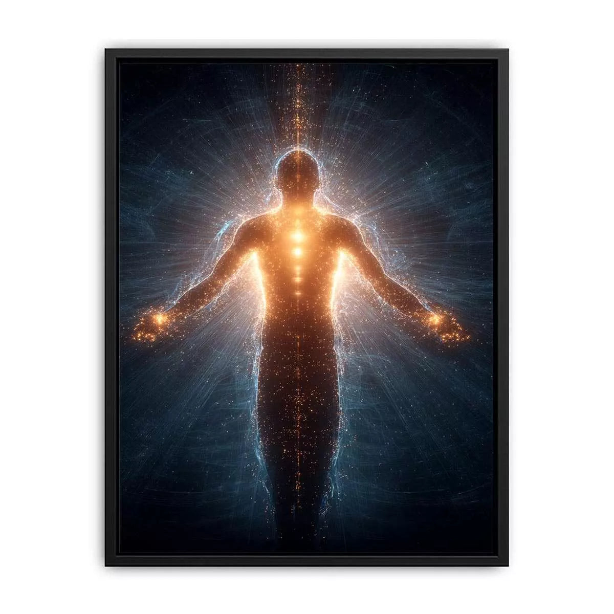 piritual energy body Canvas Print canvas glowing human silhouette with golden aura meditation decor