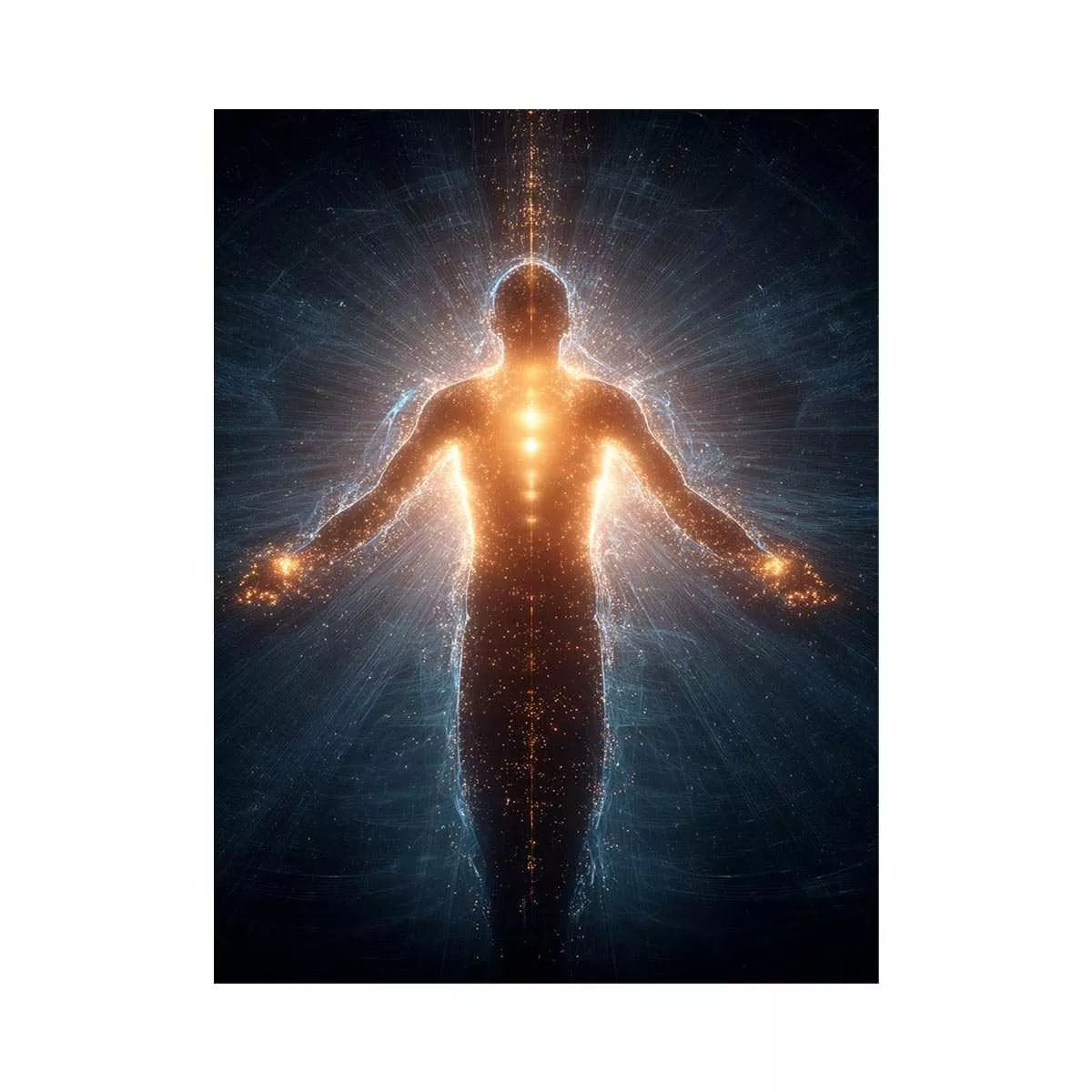 piritual energy body Canvas Print canvas glowing human silhouette with golden aura meditation decor