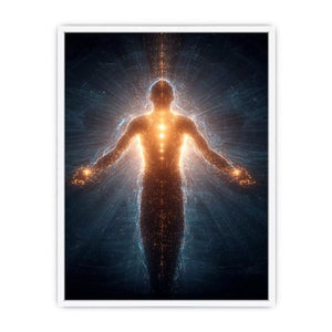 piritual energy body Canvas Print canvas glowing human silhouette with golden aura meditation decor