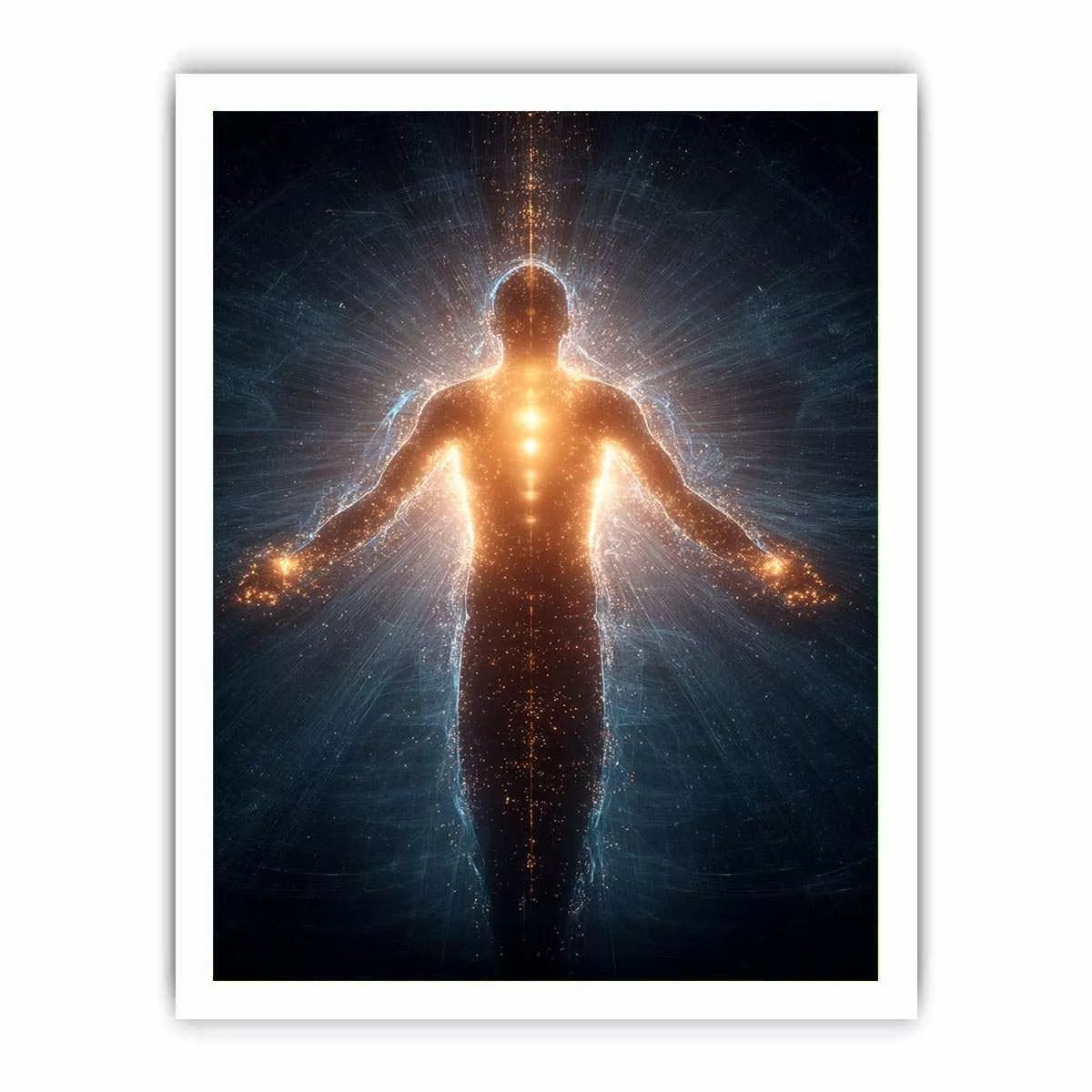 piritual energy body Canvas Print canvas glowing human silhouette with golden aura meditation decor