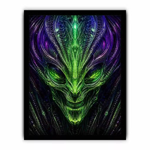 abstract alien Canvas Print canvas futuristic green neon sci fi face fractal design modern decor