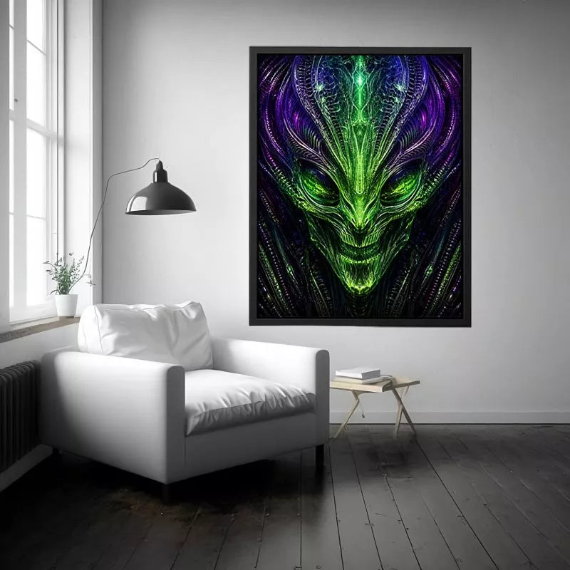 abstract alien Canvas Print canvas futuristic green neon sci fi face fractal design modern decor