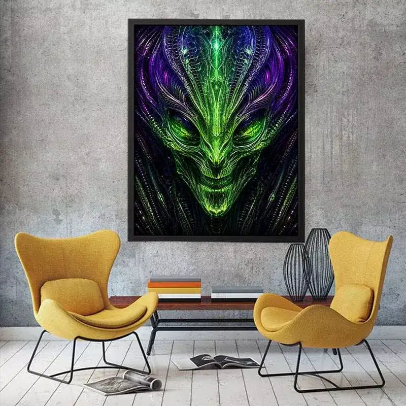 abstract alien Canvas Print canvas futuristic green neon sci fi face fractal design modern decor