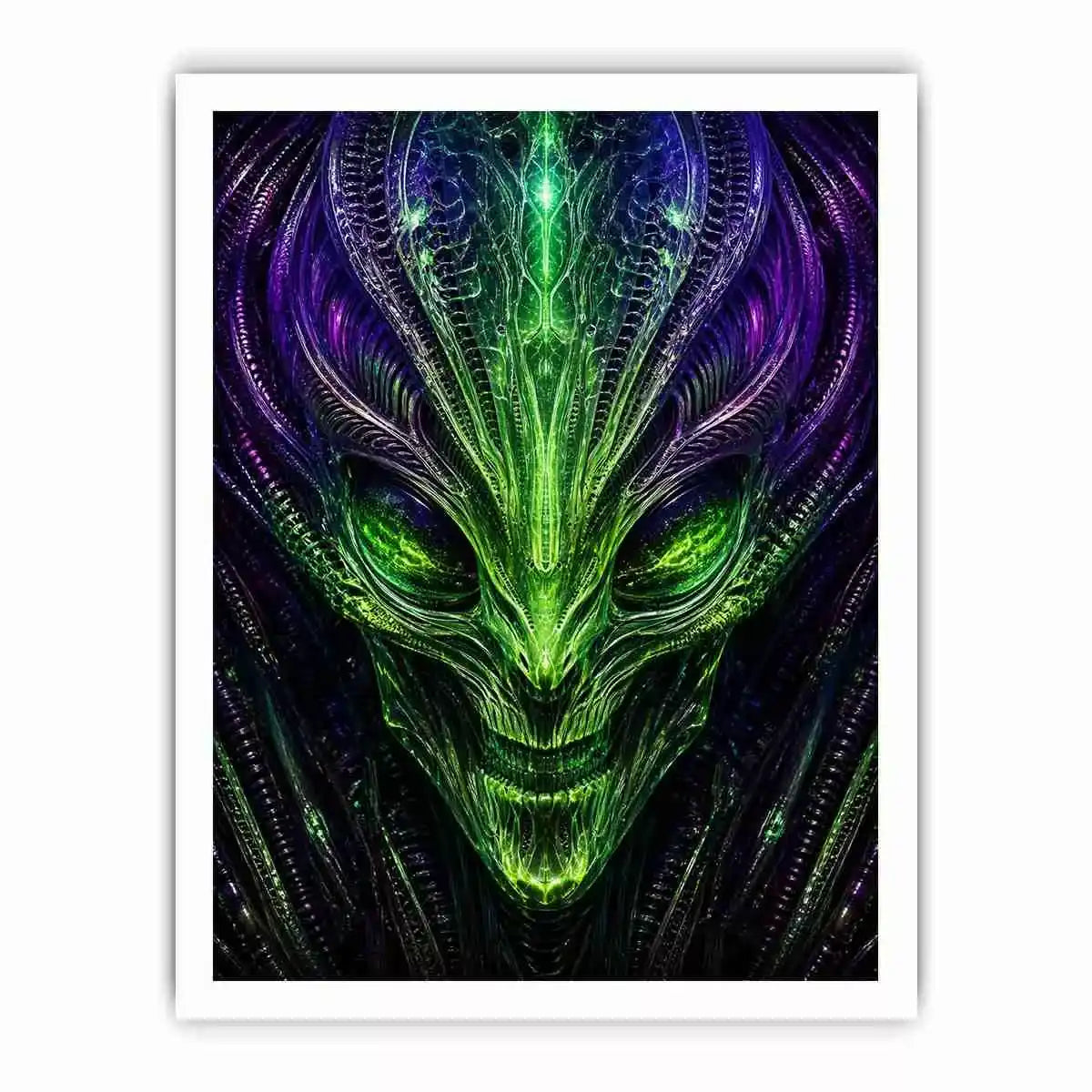 abstract alien Canvas Print canvas futuristic green neon sci fi face fractal design modern decor