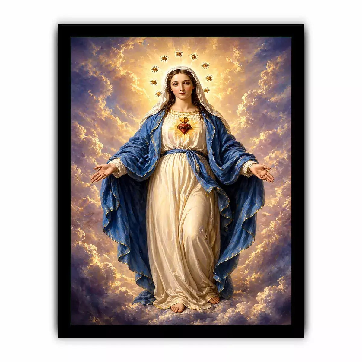 Classic Virgin Mary Sacred Heart Portrait with Heavenly Glow – Religious Canvas Print Canvas