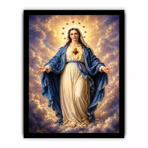 Classic Virgin Mary Sacred Heart Portrait with Heavenly Glow – Religious Canvas Print Canvas