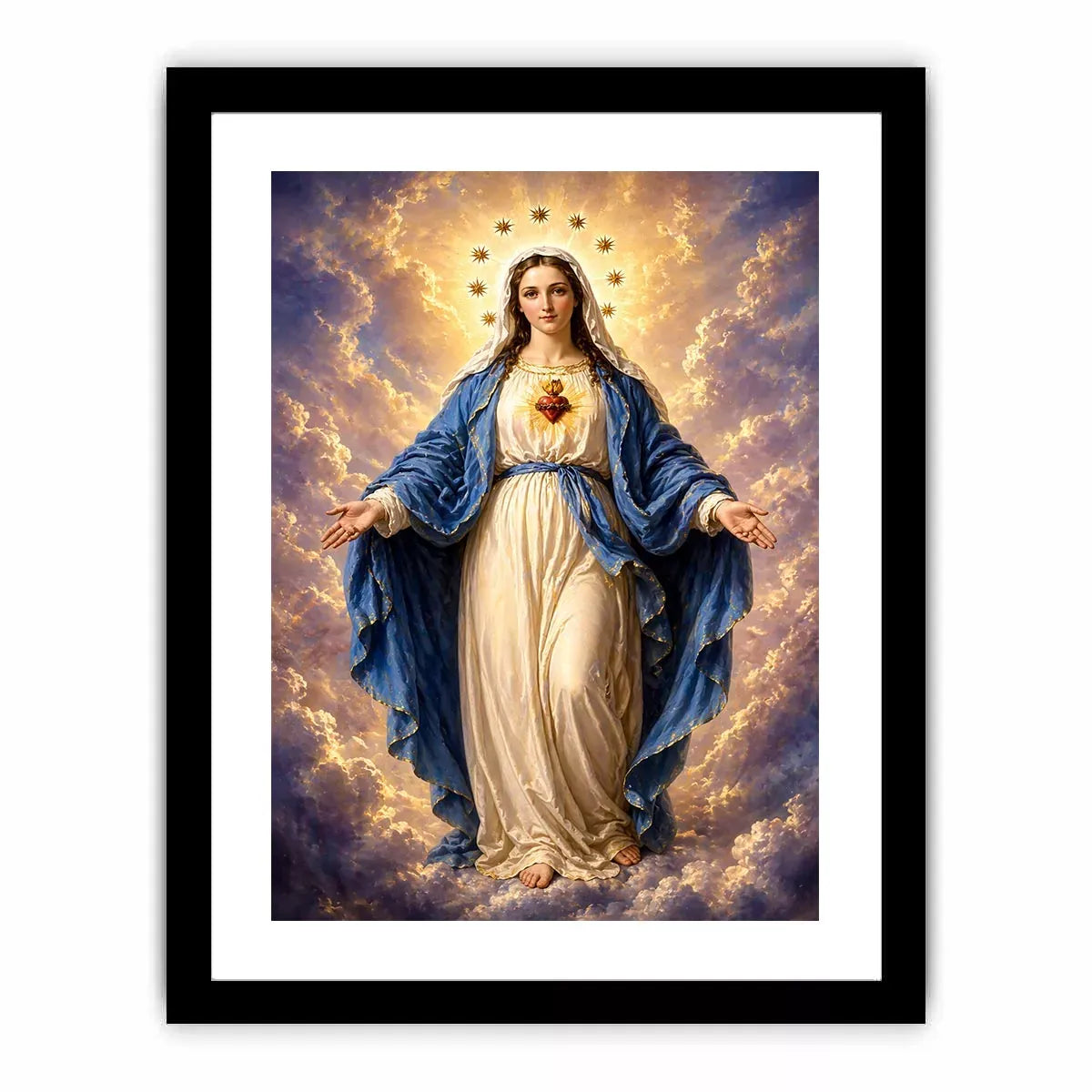 Classic Virgin Mary Sacred Heart Portrait with Heavenly Glow – Religious Canvas Print Canvas