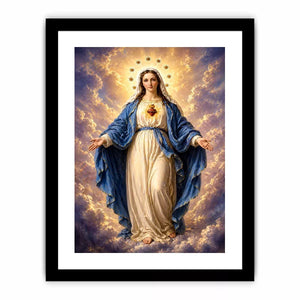 Classic Virgin Mary Sacred Heart Portrait with Heavenly Glow – Religious Canvas Print Canvas