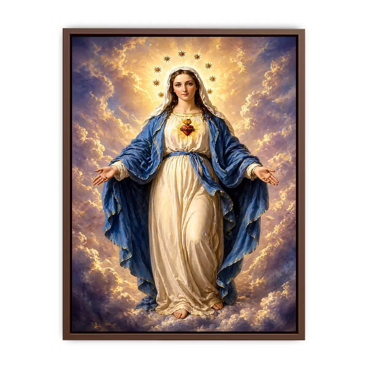 Classic Virgin Mary Sacred Heart Portrait with Heavenly Glow – Religious Canvas Print Canvas