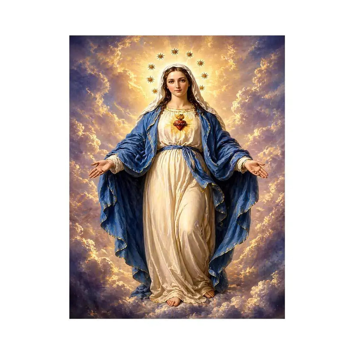 Classic Virgin Mary Sacred Heart Portrait with Heavenly Glow – Religious Canvas Print Canvas