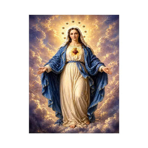 Classic Virgin Mary Sacred Heart Portrait with Heavenly Glow – Religious Canvas Print Canvas
