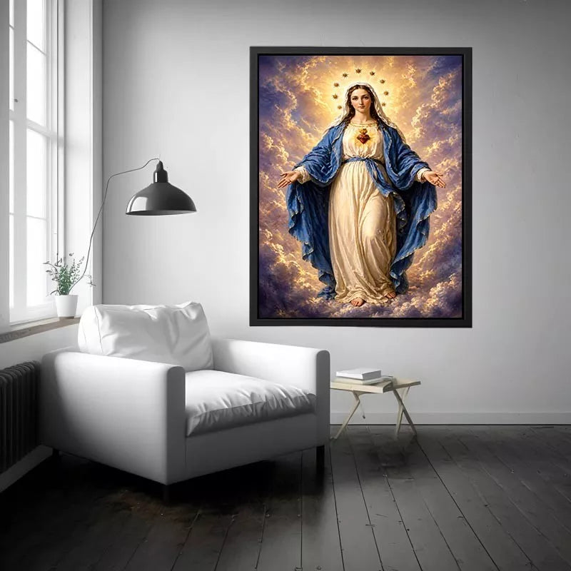 Classic Virgin Mary Sacred Heart Portrait with Heavenly Glow – Religious Canvas Print Canvas