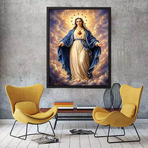 Classic Virgin Mary Sacred Heart Portrait with Heavenly Glow – Religious Canvas Print Canvas