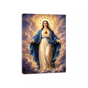Classic Virgin Mary Sacred Heart Portrait with Heavenly Glow – Religious Canvas Print Canvas