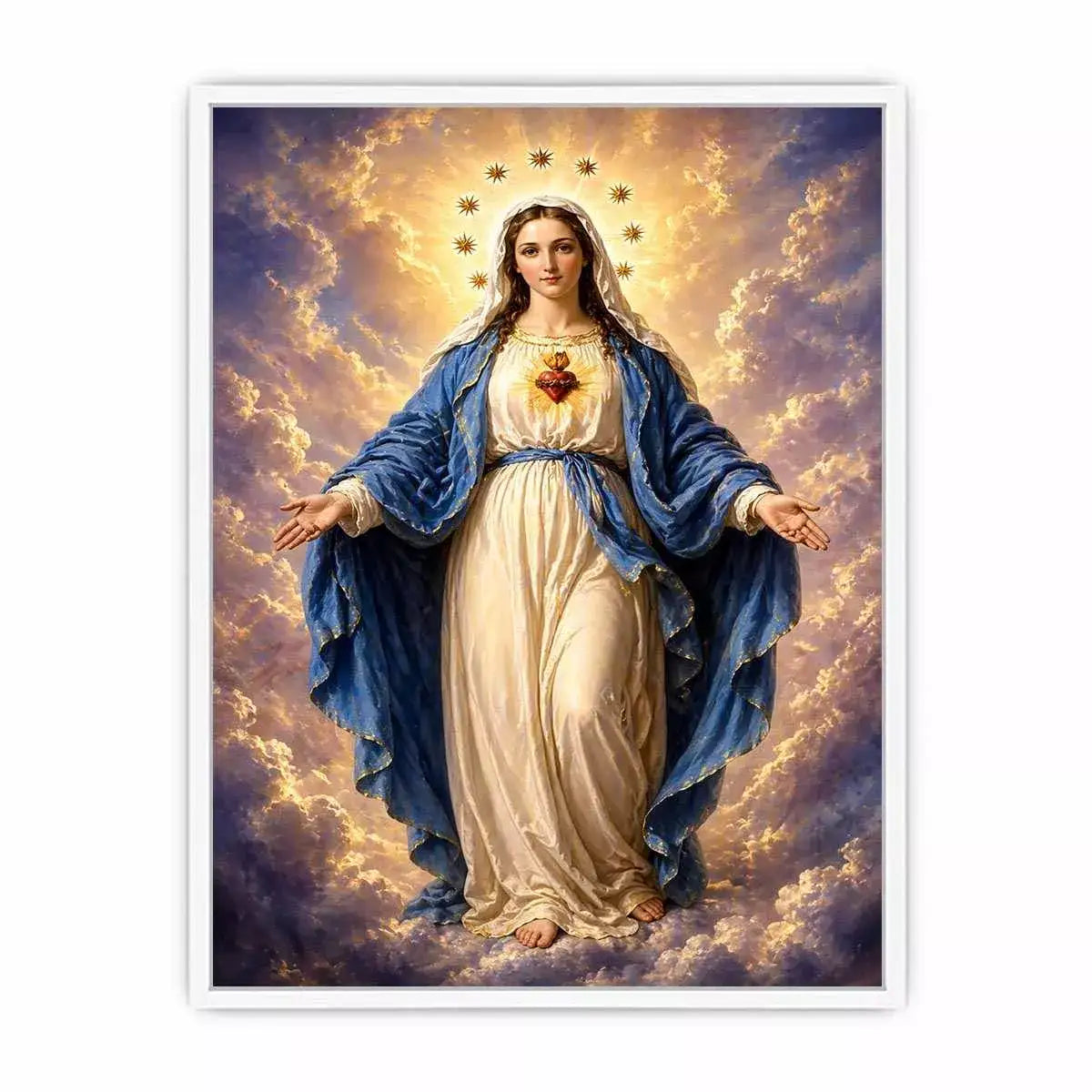 Classic Virgin Mary Sacred Heart Portrait with Heavenly Glow – Religious Canvas Print Canvas