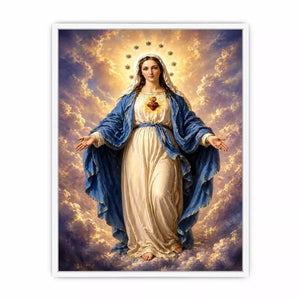Classic Virgin Mary Sacred Heart Portrait with Heavenly Glow – Religious Canvas Print Canvas