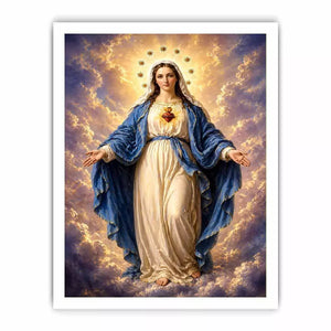 Classic Virgin Mary Sacred Heart Portrait with Heavenly Glow – Religious Canvas Print Canvas