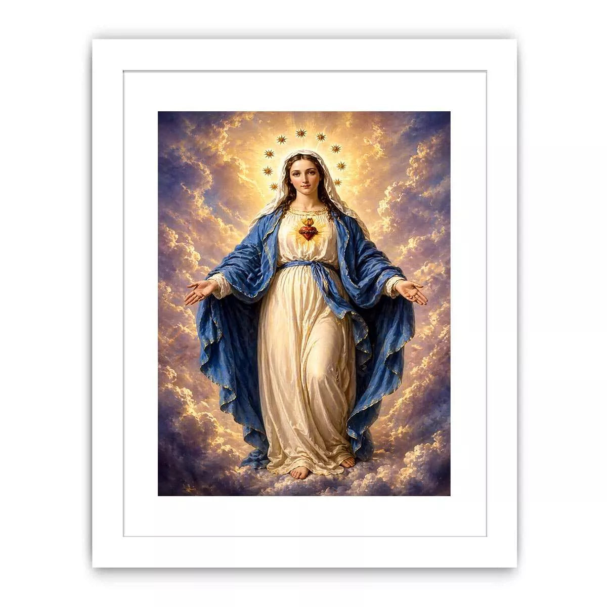 Classic Virgin Mary Sacred Heart Portrait with Heavenly Glow – Religious Canvas Print Canvas