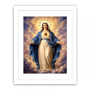 Classic Virgin Mary Sacred Heart Portrait with Heavenly Glow – Religious Canvas Print Canvas