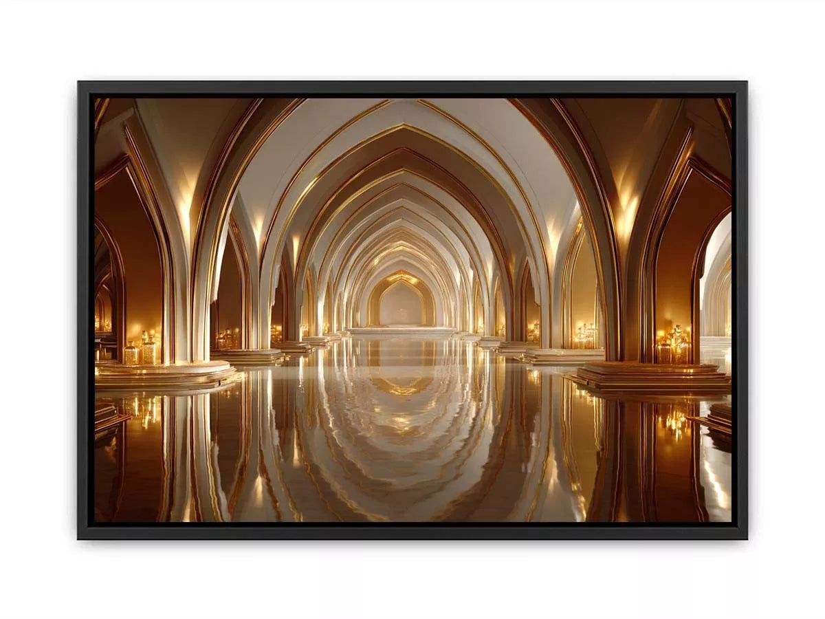 luxury gold architecture Canvas Print canvas palace arches reflection elegant interior decor modern artwork